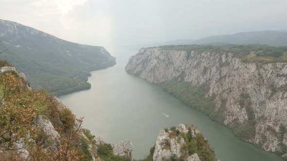 Border between states of Serbia and Romania slow tilt 4K 2160p 30fps UltraHD footage - Danube river 