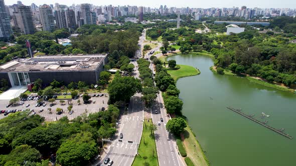 Cityscape of Sao Paulo Brazil. Stunning landscape of Ibirapuera park.