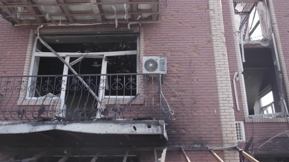 War in Ukraine  a Destroyed Building in the City of Makariv