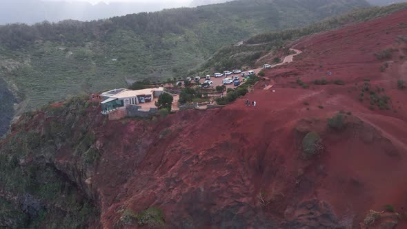Aerial View of Stunning Viewpoint Mirador De Abrante with Glass Observation Balcony Above Agulo
