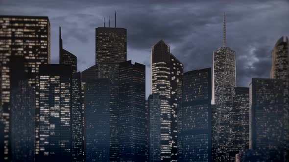 Night Panorama Of Skyscrapers