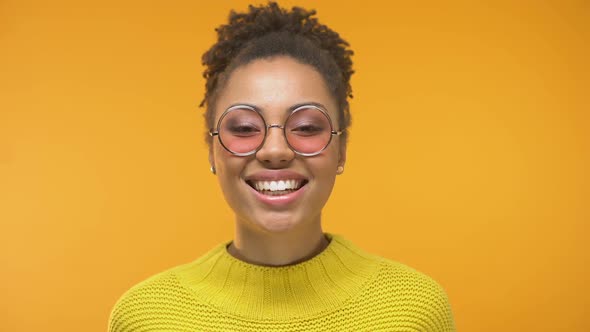 Flirting Black Woman With Healthy Smile Sending Air Kiss to Camera, Close-Up