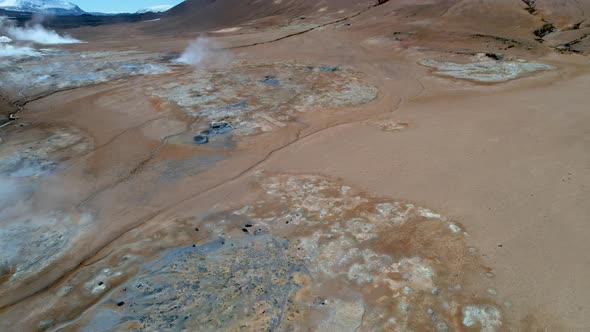 Hot spring and Steam vent drone from Iceland Volcanic area