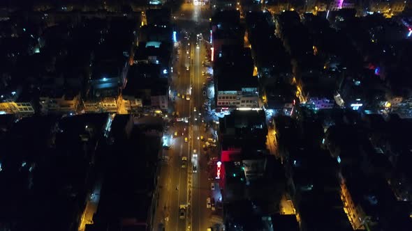 New Delhi city by night in India seen from the sky