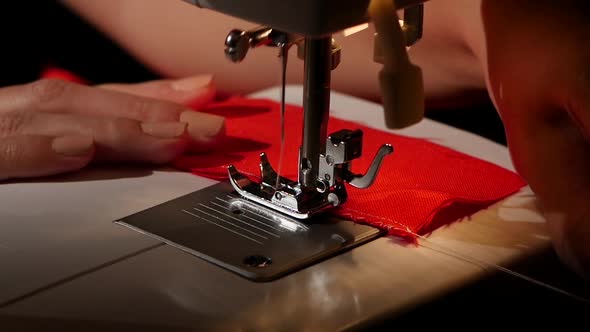 Sew on a Sewing Machine. Slow Motion