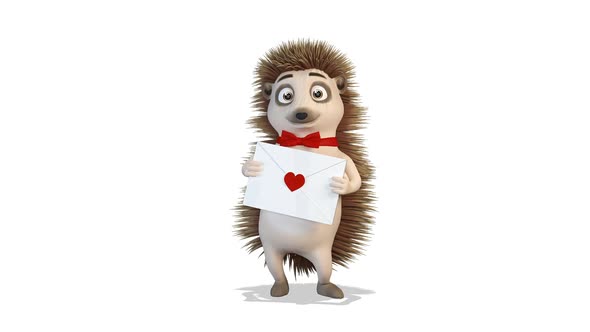 Hedgehog Holding A Letter on White Background