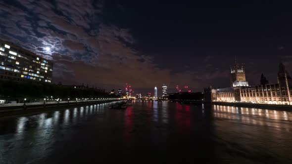 Night timelapse of River Thames in London