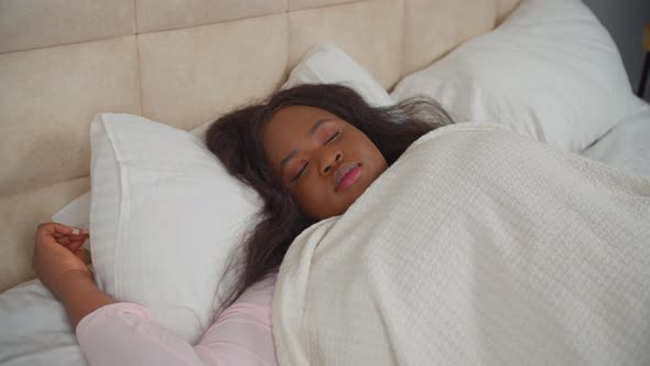 Portrait Pretty Smiling Female Lying Bed