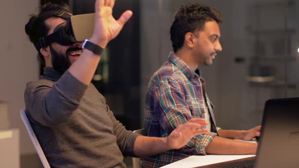 Men with Vr Glasses Working at Night Office 35