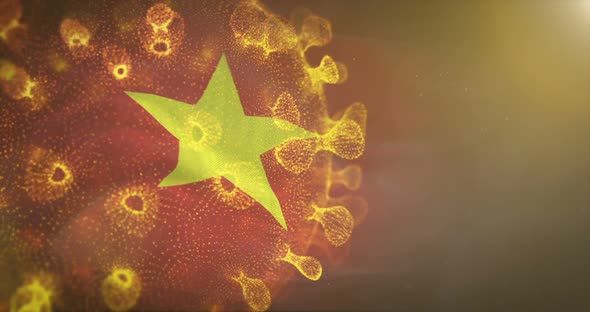 Vietnam Flag With Corona Virus Bacteria  alt