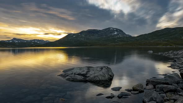 Breathtaking Sunset Scenery By The Vavatnet Lake In Hemsedal, Norway - timelapse