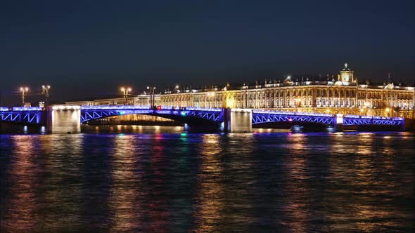 Night Fires Of Palace Bridge Of St. Petersburg