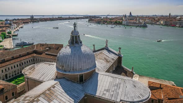 Roof of Saint George Church in Venice, Aerial View of Grand Canal, Tourism