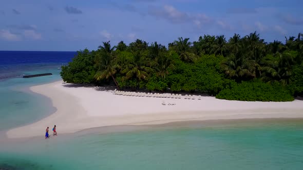 Aerial drone scenery of seashore beach by blue sea and sand background