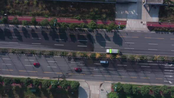 Aerial Photography Changsha Hexi Jiaotong Avenue Traffic Flow Garbage Truck Sweeping The Road