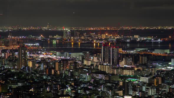 Kobe Transport Port at Illuminated Night Timelapse