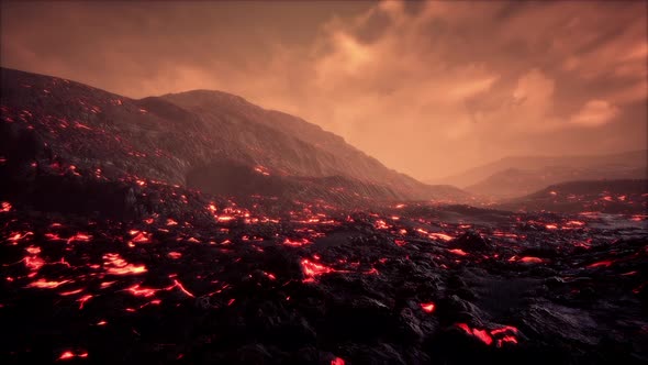 Scenic View of a Part of a Lava Flow in the Dark