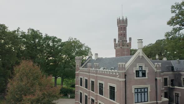 Jib up of the beautiful Schaffelaar Castle in Barneveld, the Netherlands