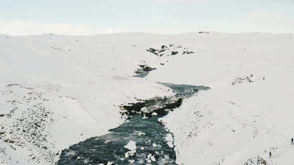 Aerial Drone View of Magnificent Famous Waterfall Skogafoss in Iceland