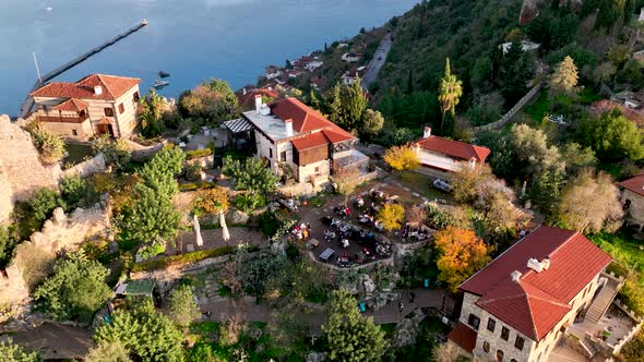 Restaurant in Mountains Aerial View 4 K