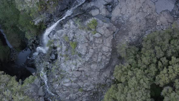 Aerial view of the Risco Waterfall in Madeira, Portugal.