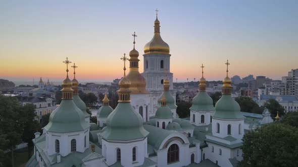 St. Sophia Church in the Morning at Dawn. Kyiv. Ukraine. Aerial View
