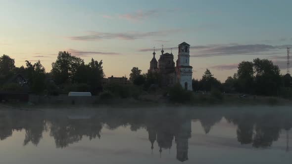 Aerial View of the Destroyed Church in the Village of Issad at Dawn