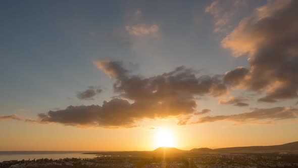 Ocean Sunset Timelapse Over Small Resort Town Tenerife Canary Islands