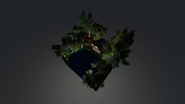 Isometric house in the middle of the wilderness at night