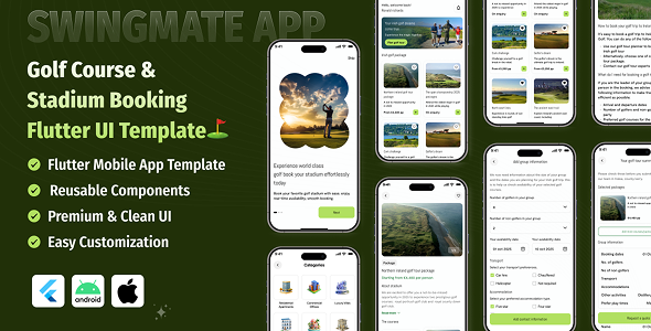 SwingMate – Golf Course & Stadium Booking Flutter App UI