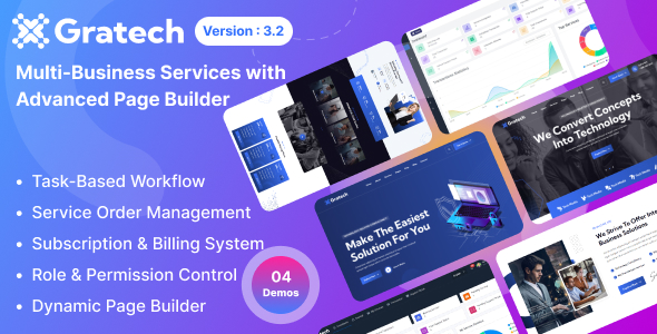 Gratech - Multi-Business Services with Advanced Page Builder & Workflow Tools