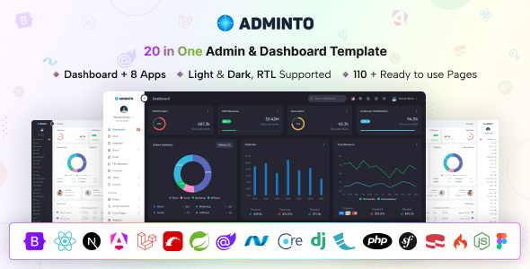 Adminto - Bootstrap React NextJs Angular Laravel Blazor RoR PHP Admin Dashboard HTML Template