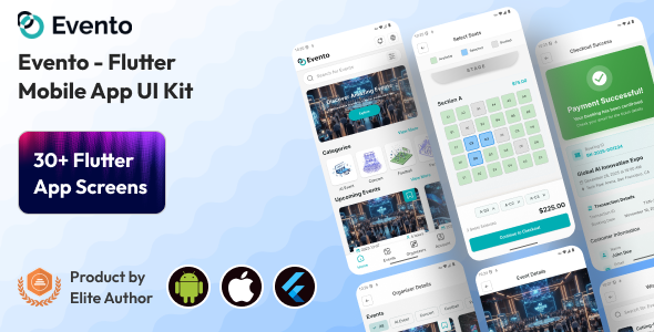 Evento - Event Ticket Selling Flutter Mobile App UI Kit for CustomersImage