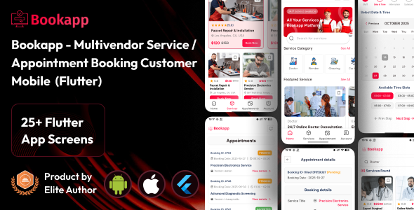 Bookapp Customer Mobile App - Multivendor Service / Appointment Booking Flutter App for Customers