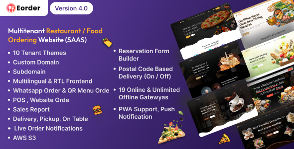 Eorder - Multitenant Restaurant / Food Ordering Website Builder (SAAS)
