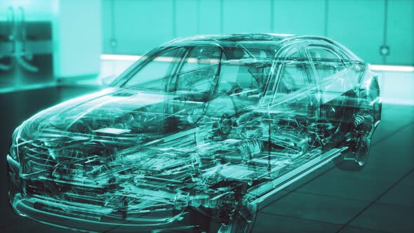 Transparent Car with Engine in Laboratory alt