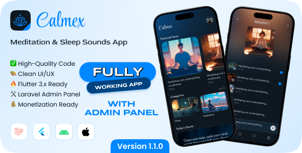 CalmEx: Meditation Music, Sleep Sounds, Relaxation – Flutter Full App with Laravel Backend