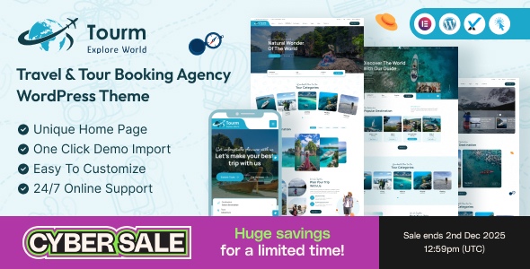 Tourm- Travel & Tour Booking Agency WordPress Theme