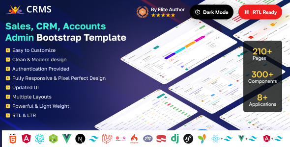 CRMS - Business CRM, Sales, HRM & Accounting Admin Dashboard Template (HTML, React, Tailwind, Vue)