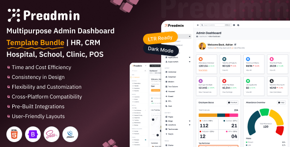 Preadmin Pro - Complete Admin Dashboard Bundle for HR, POS, CRM & School