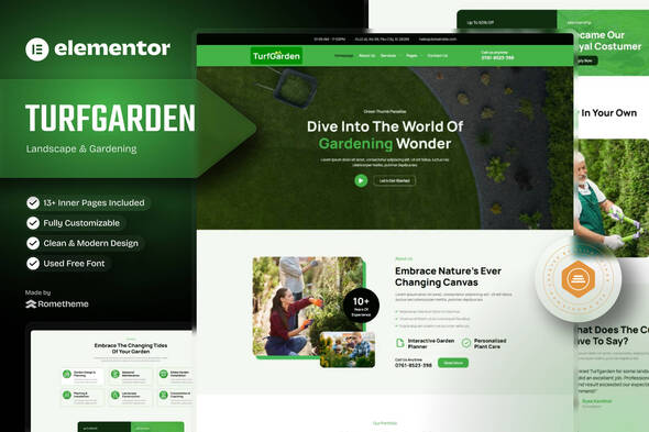 Turfgarden - Landscape & Gardening Elementor Template Kit