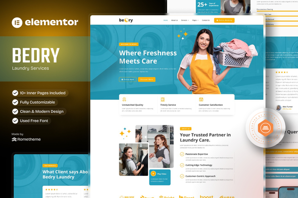 Bedry - Laundry Services Elementor Pro Template Kit