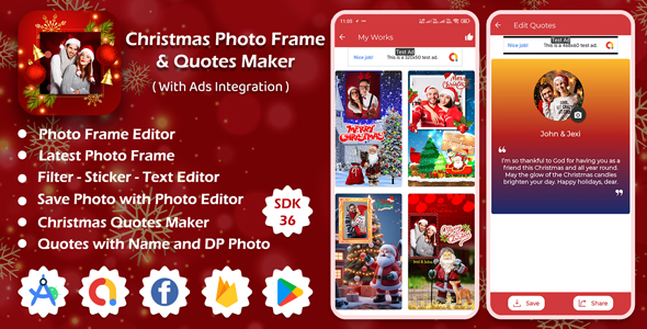 Christmas Photo Frame & Quotes Maker App | Photo Editor App |  Christmas Quotes Maker App with Ads