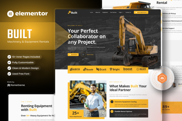Built - Machinery & Equipment Rentals Elementor Pro Template Kit