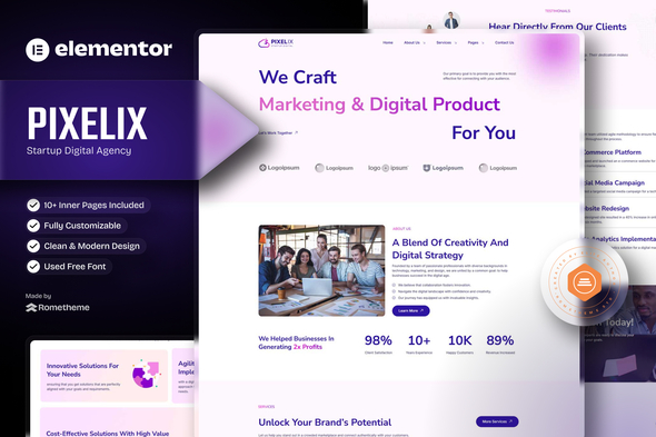 Pixelix - Startup Digital Agency Elementor Template Kit