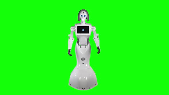 Robot Is Dancing Movements. Green Screen