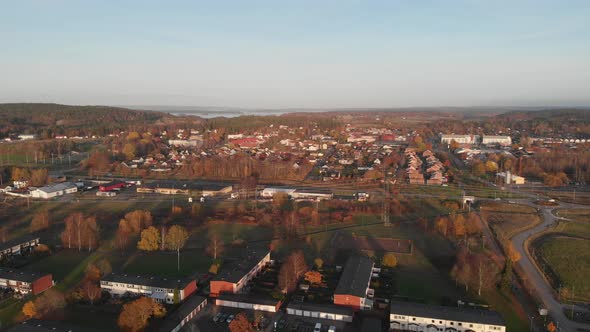 Modern European Village or Town Aerial Descending