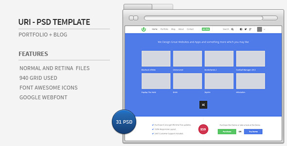 URI - Portfolio + Blog PSD Template