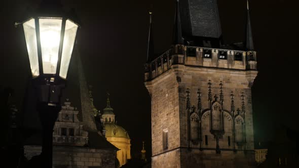 Gothic architecture of Charles bridge over Vltava river in Czech Republic  slow tilt  3840X2160 UHD 