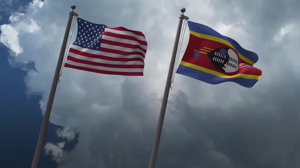 Waving Flags Of The United States And Eswatini 2K